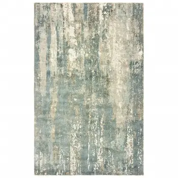 8' X 10' Blue And Gray Abstract Hand Loomed Distressed Area Rug