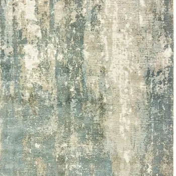 8' X 10' Blue And Gray Abstract Hand Loomed Distressed Area Rug