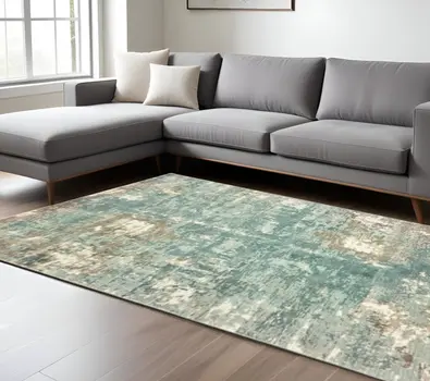 8' X 10' Blue And Gray Abstract Hand Loomed Distressed Area Rug