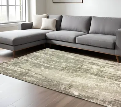 8' X 10' Gray And Ivory Abstract Hand Loomed Distressed Area Rug