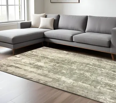 9' X 12' Gray And Ivory Abstract Hand Loomed Distressed Area Rug