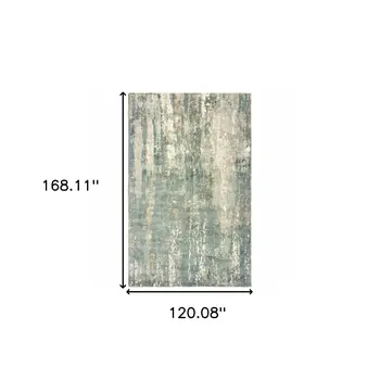 10' X 14' Blue And Gray Abstract Hand Loomed Distressed Area Rug