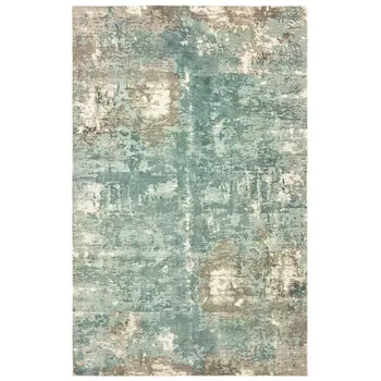 10' X 14' Blue And Gray Abstract Hand Loomed Distressed Area Rug