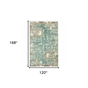 10' X 14' Blue And Gray Abstract Hand Loomed Distressed Area Rug