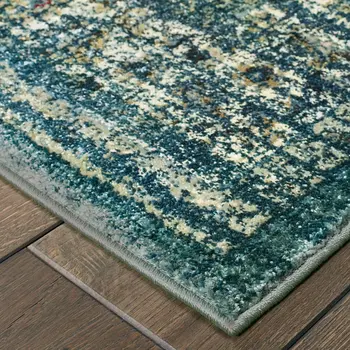 10' X 13' Blue And Ivory Medallion Distressed Area Rug