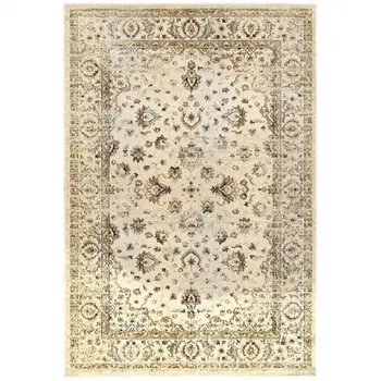 8' X 11' Ivory And Gold Medallion Distressed Area Rug