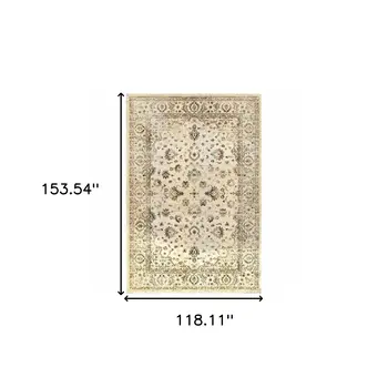 10' X 13' Ivory And Gold Medallion Distressed Area Rug