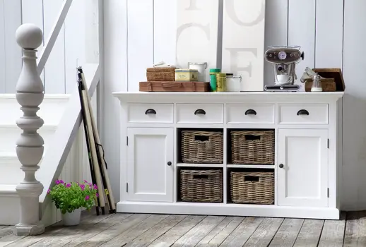 63" White Solid Wood Four Drawer Sideboard with Two Doors