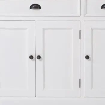 71" White Solid Wood Three Drawer Sideboard with Five Doors