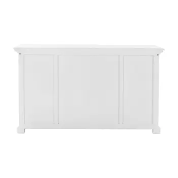 57" White Solid Wood Three Drawer Sideboard with Four Glass Doors