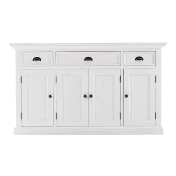 57" White Solid Wood Three Drawer Sideboard