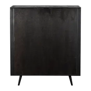 51" Black And Natural Wood And Rattan Accent Cabinet