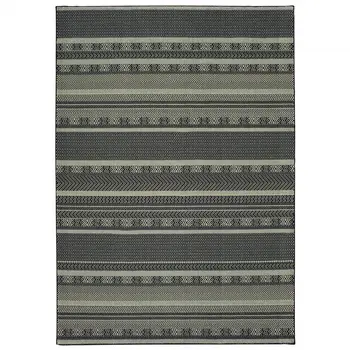 10' X 13' Black And Ivory Geometric Area Rug