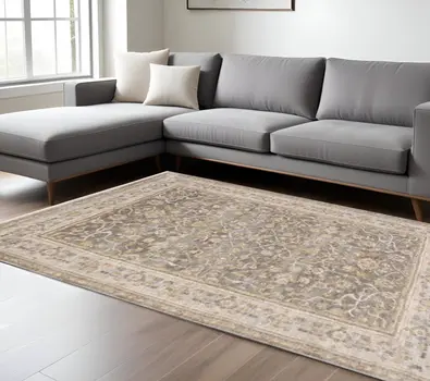 9' X 12' Beige Grey Machine Woven Oriental Indoor Arean Rug