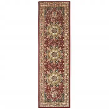 8' Red And Ivory Runner Rug