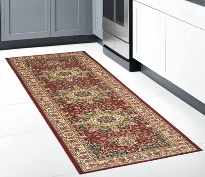 8' Red And Ivory Runner Rug