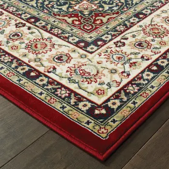 10' X 13' Red And Ivory Floral Medallion Area Rug