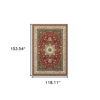 10' X 13' Red And Ivory Floral Medallion Area Rug