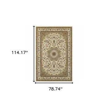 6' X 9' Ivory And Beige Floral Medallion Area Rug
