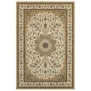8' X 11' Ivory And Beige Floral Medallion Area Rug