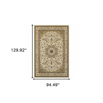 8' X 11' Ivory And Beige Floral Medallion Area Rug