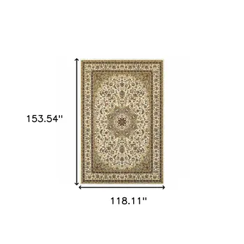 10' X 13' Ivory And Beige Floral Medallion Area Rug