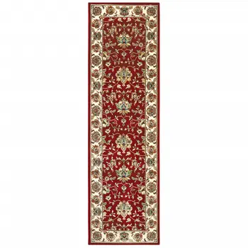 8' Red And Ivory Runner Rug
