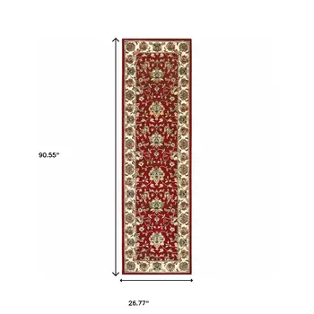 8' Red And Ivory Runner Rug