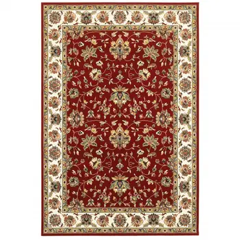 6' X 9' Red And Ivory Oriental Area Rug