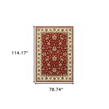 6' X 9' Red And Ivory Oriental Area Rug