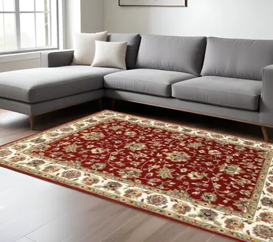 10' X 13' Red And Ivory Oriental Area Rug