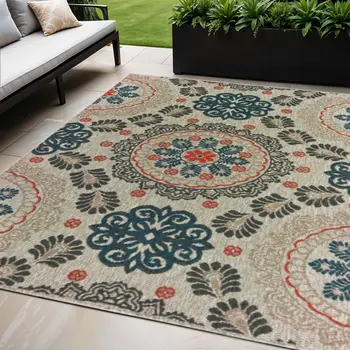 5' X 7' Blue And Gray Moroccan Indoor Outdoor Area Rug