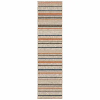 8' Blue And Gray Striped Indoor Outdoor Area Rug
