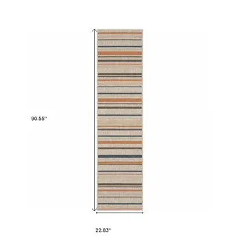 8' Blue And Gray Striped Indoor Outdoor Area Rug