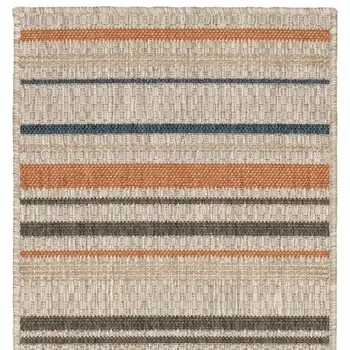 8' Blue And Gray Striped Indoor Outdoor Area Rug
