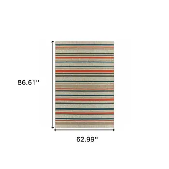 5' X 7' Blue And Gray Striped Indoor Outdoor Area Rug