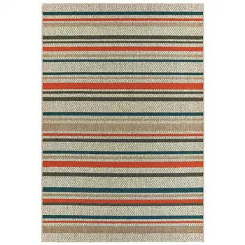 7' X 9' Blue And Gray Striped Indoor Outdoor Area Rug
