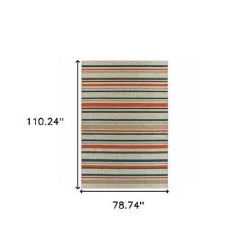 7' X 9' Blue And Gray Striped Indoor Outdoor Area Rug