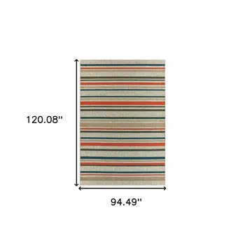 8' X 10' Blue And Gray Striped Indoor Outdoor Area Rug