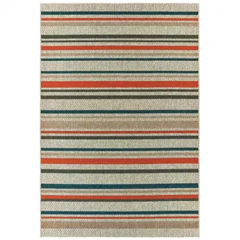8' X 10' Blue And Gray Striped Indoor Outdoor Area Rug