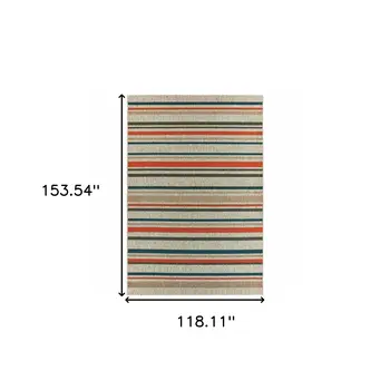 10' X 13' Blue And Gray Striped Indoor Outdoor Area Rug