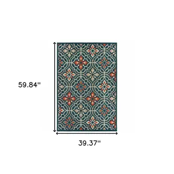 3' X 5' Blue and Orange Moroccan Indoor Outdoor Area Rug