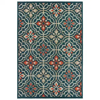 10' X 13' Blue and Orange Moroccan Indoor Outdoor Area Rug