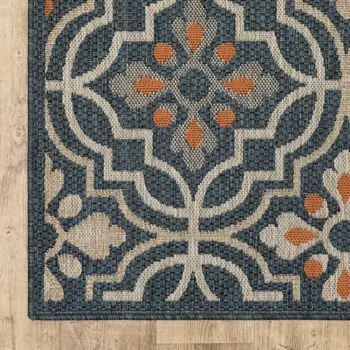 10' X 13' Blue and Orange Moroccan Indoor Outdoor Area Rug