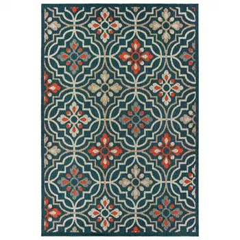 10' X 13' Blue and Orange Moroccan Indoor Outdoor Area Rug