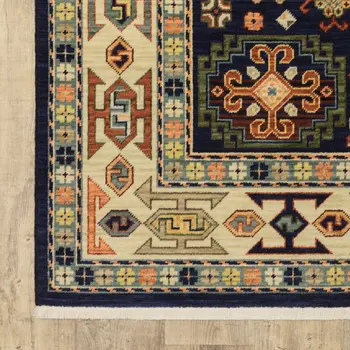 6' Blue And Ivory Wool Handmade Runner Rug