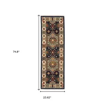 6' Blue And Ivory Wool Handmade Runner Rug