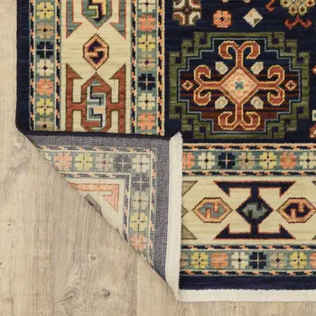 5' X 8' Blue And Ivory Medallion Area Rug