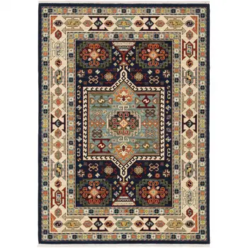 10' X 13' Blue And Ivory Medallion Area Rug