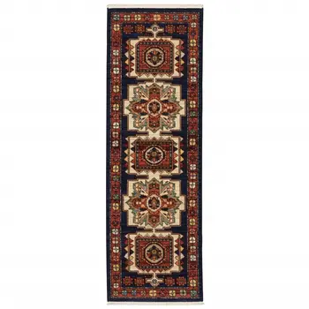 12' Blue And Beige Wool Handmade Runner Rug